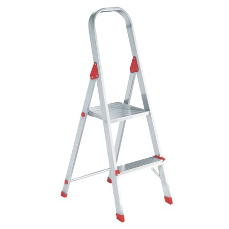 Louisville Aluminum Euro Platform Ladder, 6 ft., 200Lbs Cap, 2 Step, Aluminum/Red L-2346-02
